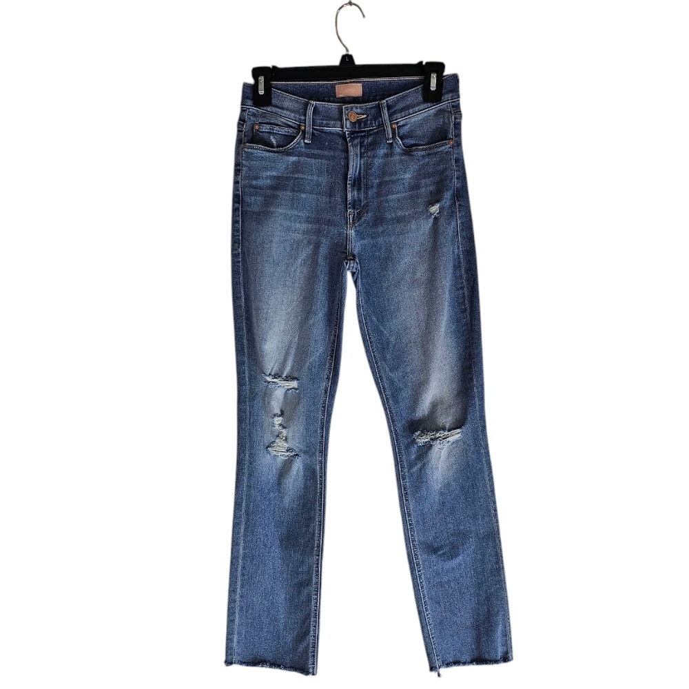 Mother The Mid Rise Dazzler Ankle Fray Straight Leg Blue Jeans 26 Preowned